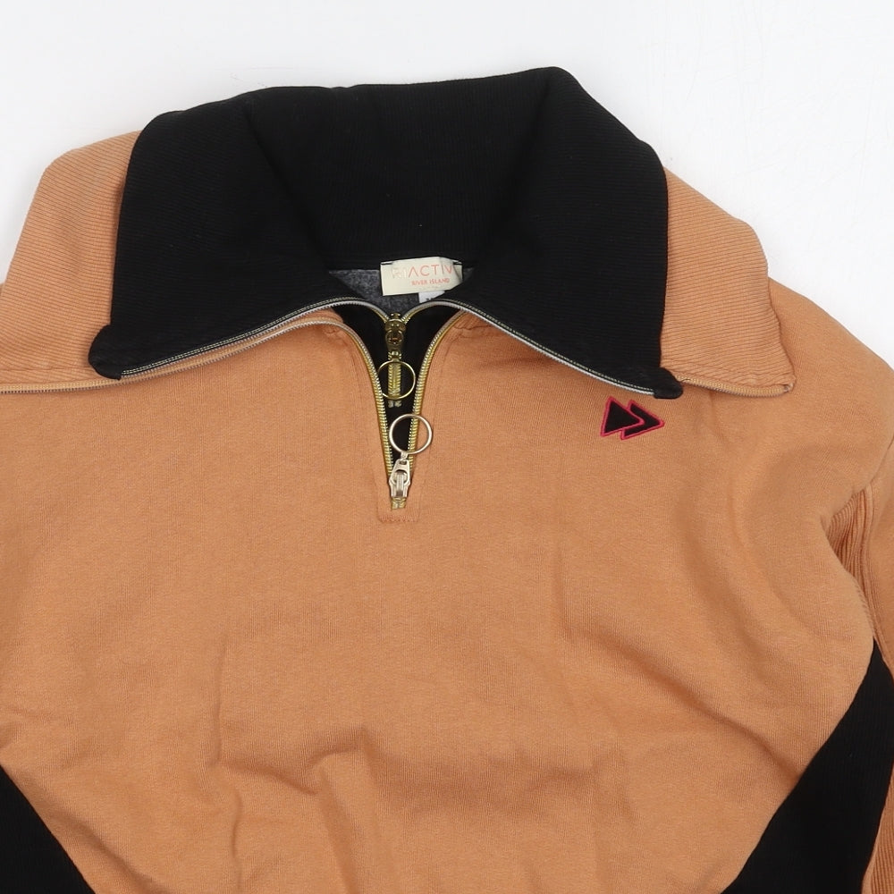 River Island Girls Brown Collared  Cotton Pullover Jumper Size 11-12 Years  Zip