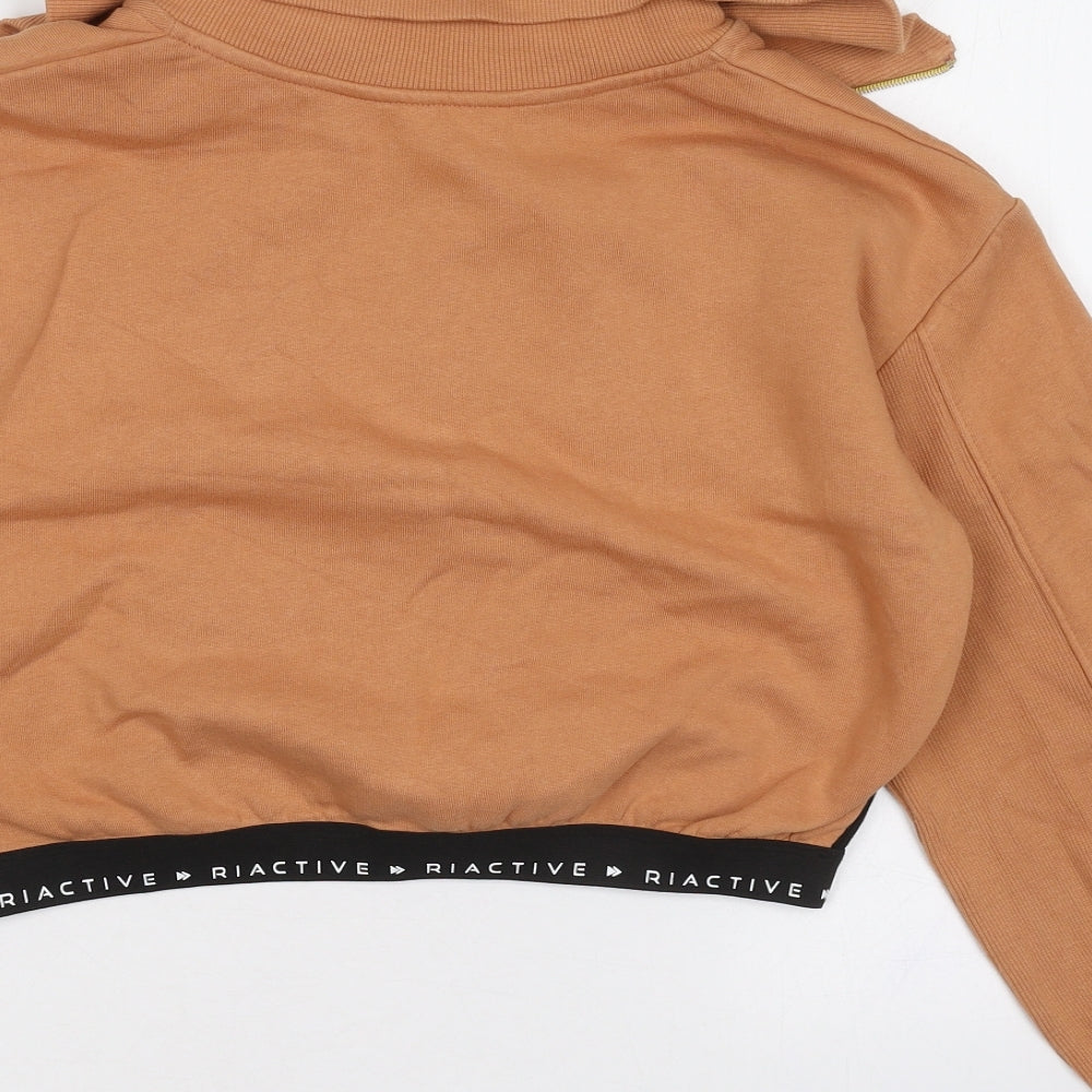River Island Girls Brown Collared  Cotton Pullover Jumper Size 11-12 Years  Zip