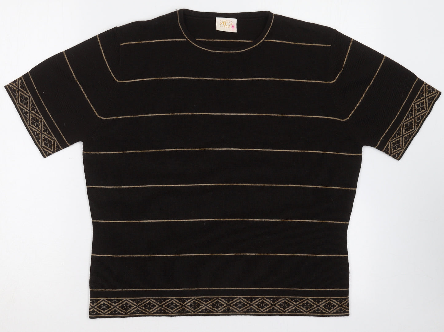 Country Casuals Womens Brown Crew Neck Striped Wool Pullover Jumper Size L