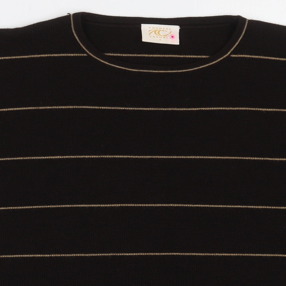 Country Casuals Womens Brown Crew Neck Striped Wool Pullover Jumper Size L