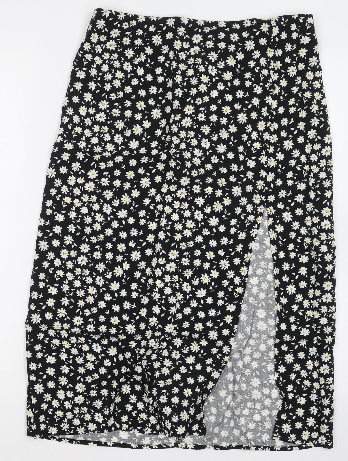 H&M Womens Black Floral Viscose A-Line Skirt Size 14   Zip