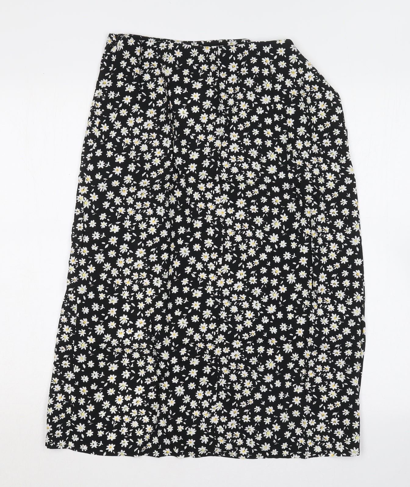 H&M Womens Black Floral Viscose A-Line Skirt Size 14   Zip