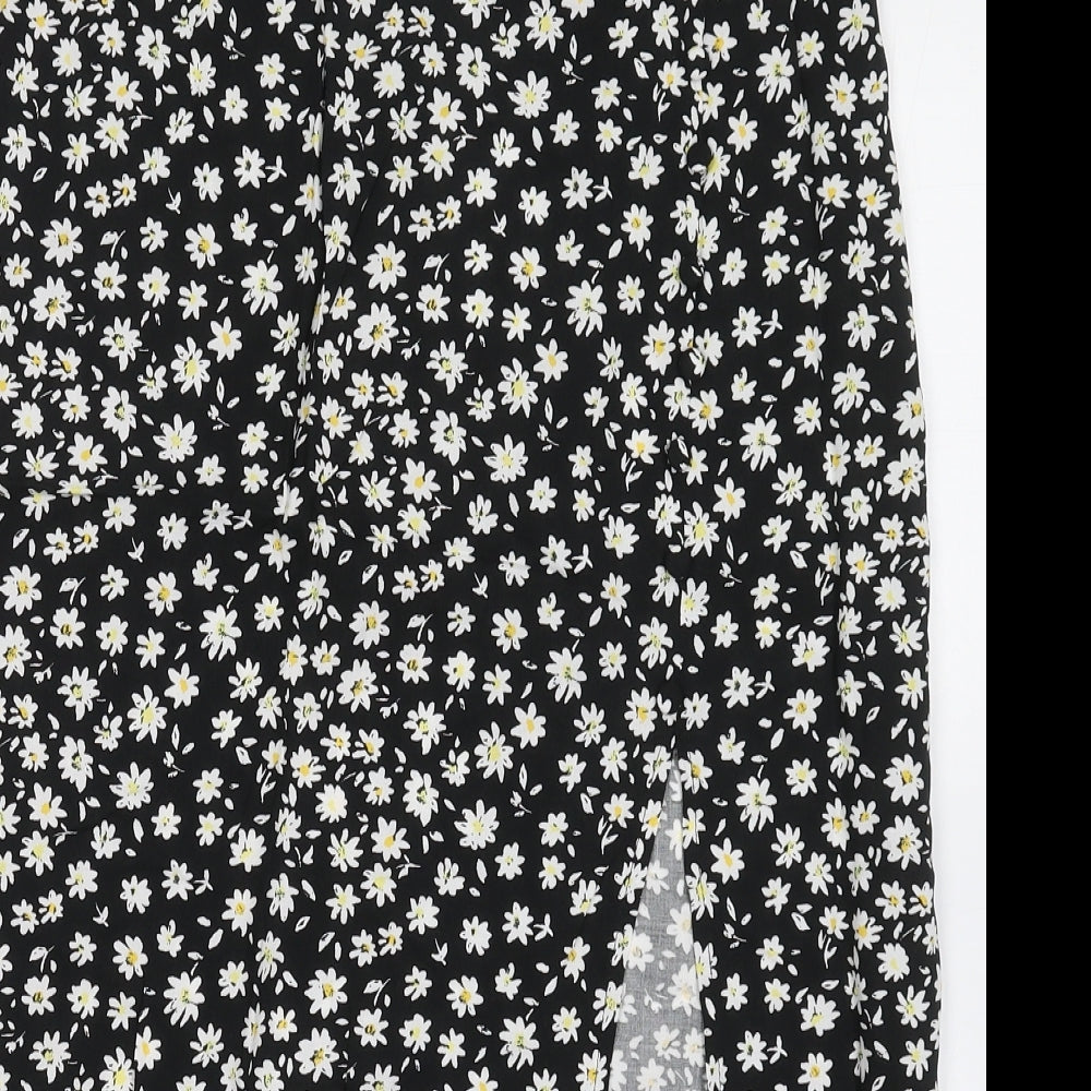 H&M Womens Black Floral Viscose A-Line Skirt Size 14   Zip