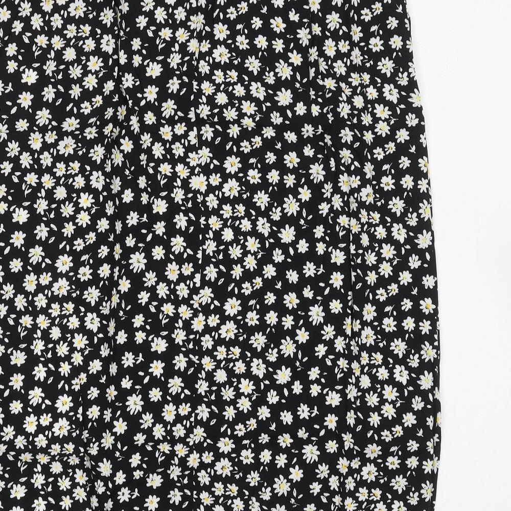 H&M Womens Black Floral Viscose A-Line Skirt Size 14   Zip