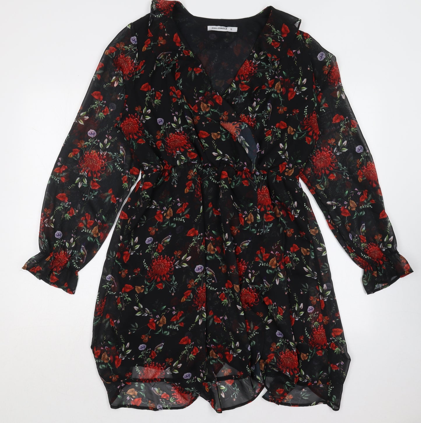 Full Circle Womens Black Floral Polyester A-Line  Size 16  Boat Neck Pullover
