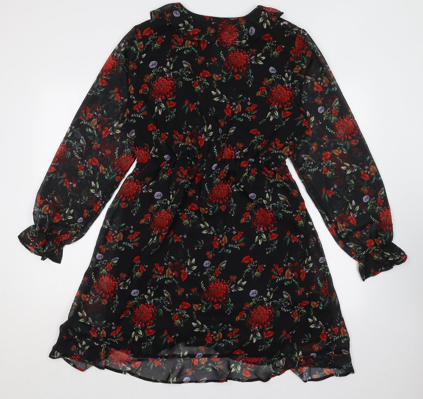 Full Circle Womens Black Floral Polyester A-Line  Size 16  Boat Neck Pullover