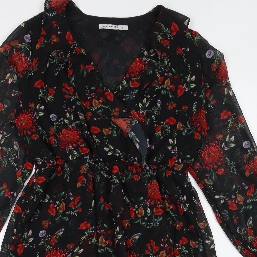 Full Circle Womens Black Floral Polyester A-Line  Size 16  Boat Neck Pullover