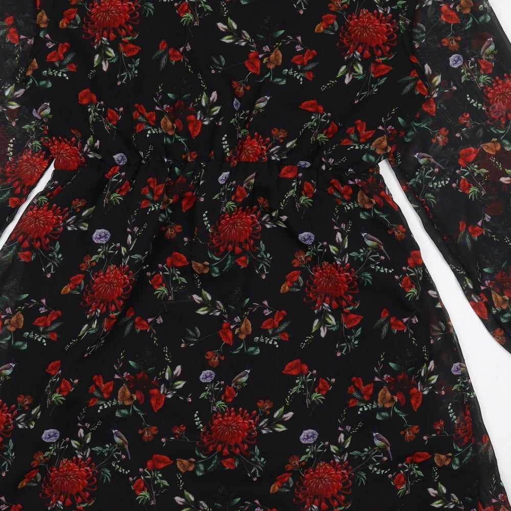Full Circle Womens Black Floral Polyester A-Line  Size 16  Boat Neck Pullover
