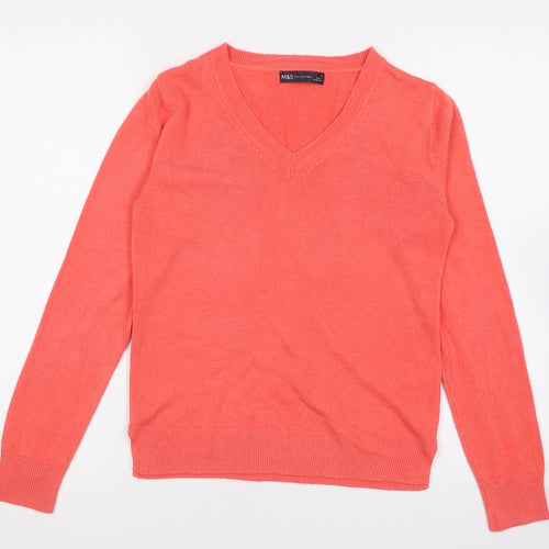 Marks and Spencer Womens Pink V-Neck  Acrylic Pullover Jumper Size 8