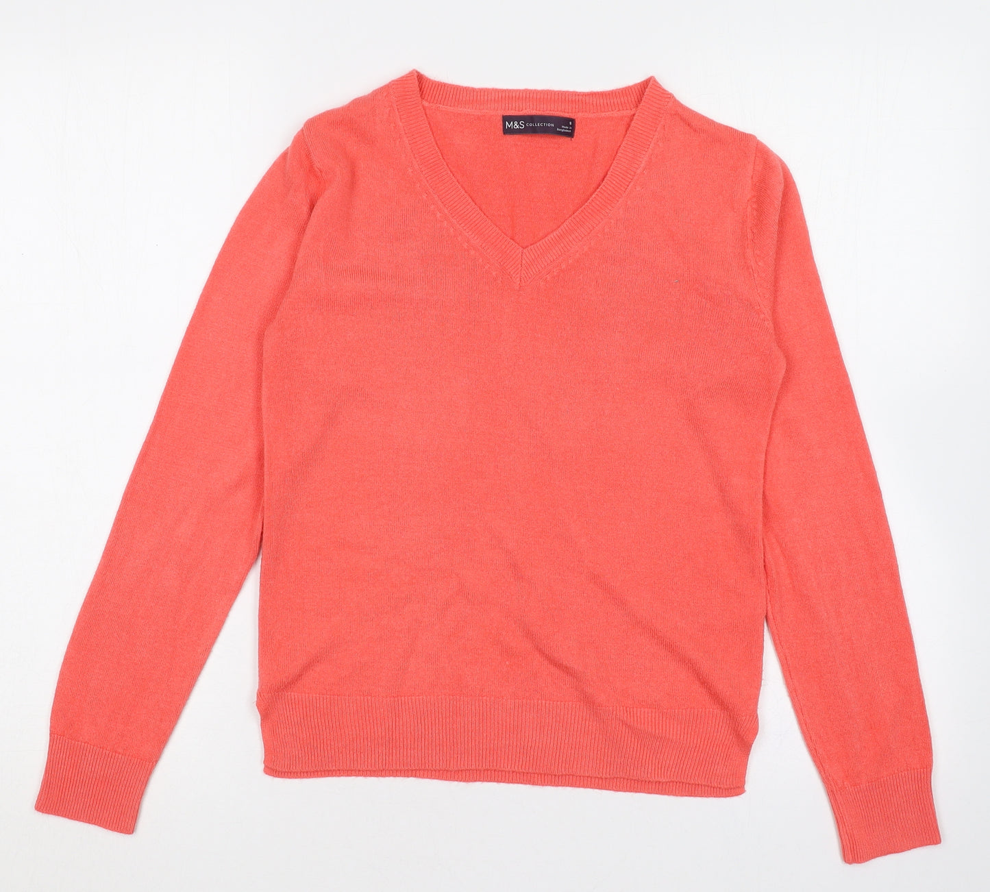 Marks and Spencer Womens Pink V-Neck  Acrylic Pullover Jumper Size 8