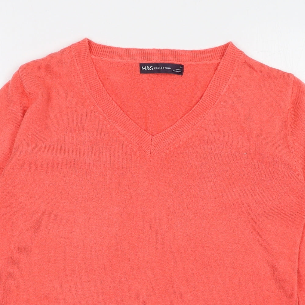 Marks and Spencer Womens Pink V-Neck  Acrylic Pullover Jumper Size 8