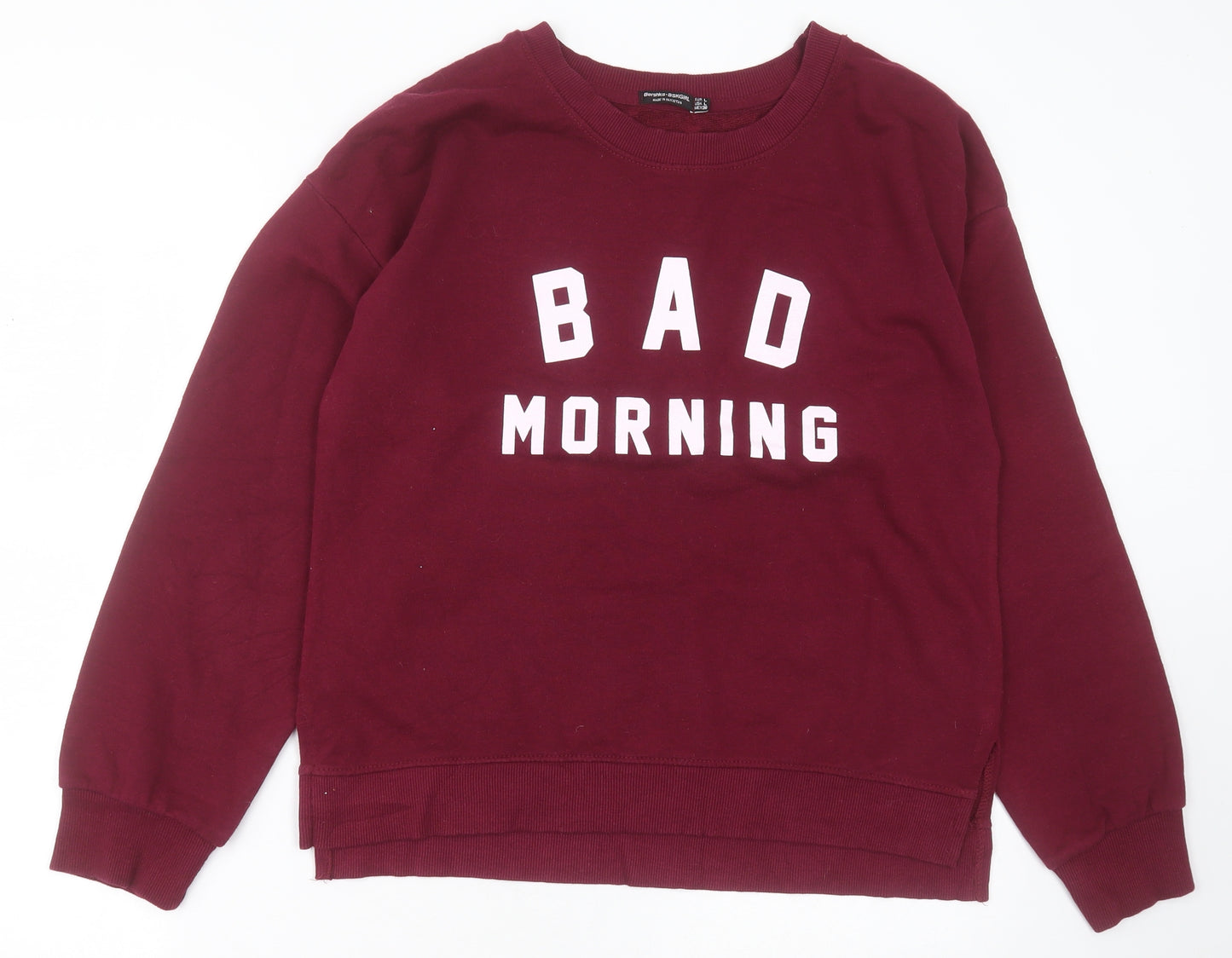 Bershka Womens Purple Crew Neck  Cotton Pullover Jumper Size L