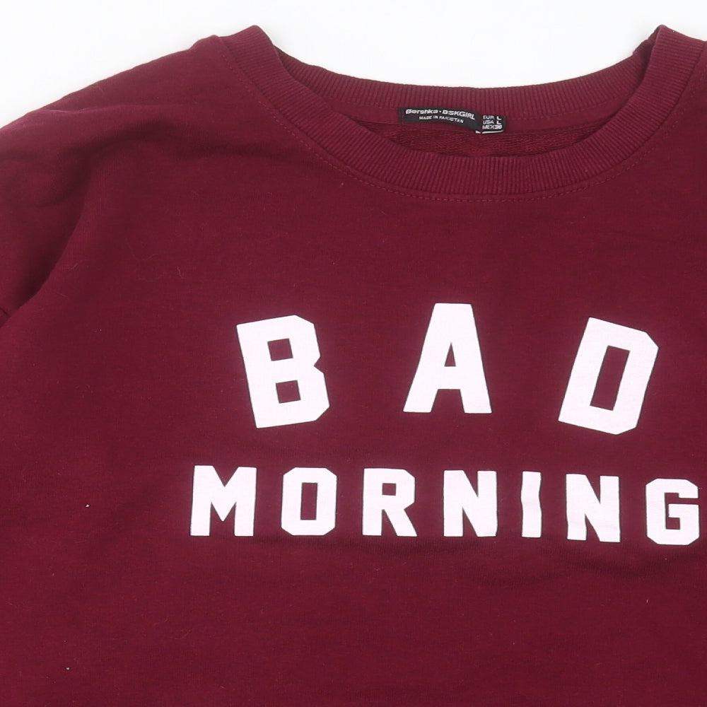 Bershka Womens Purple Crew Neck  Cotton Pullover Jumper Size L
