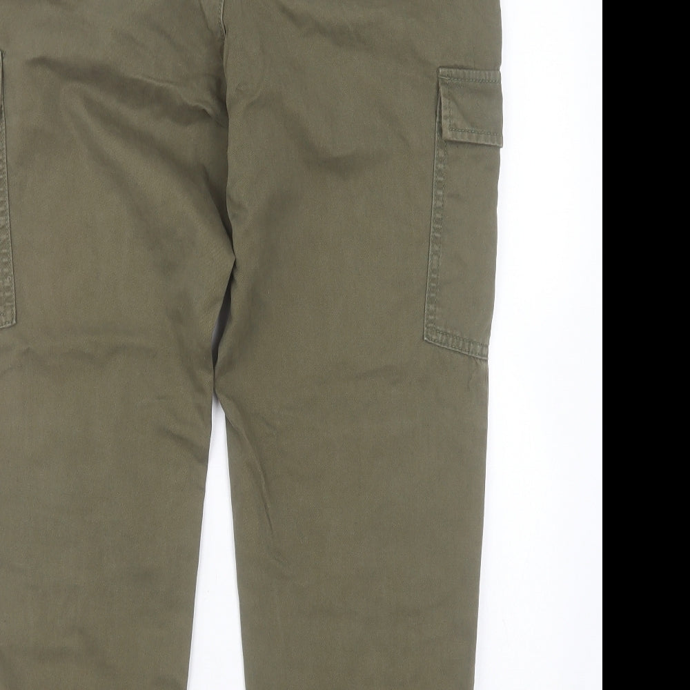 H&M Womens Green  Cotton Cargo Trousers Size 14 L28 in Regular