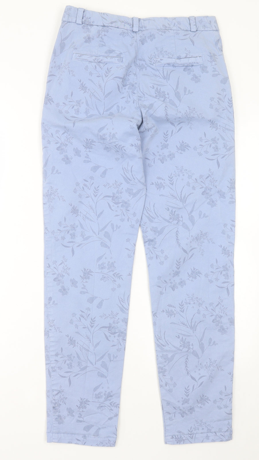 Marks and Spencer Womens Blue Floral Cotton Trousers  Size 8 L29 in Regular Button