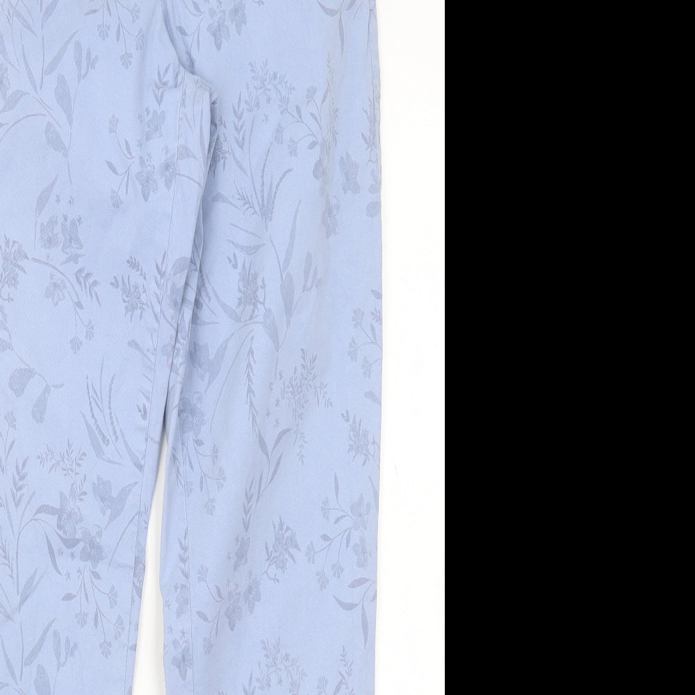 Marks and Spencer Womens Blue Floral Cotton Trousers  Size 8 L29 in Regular Button