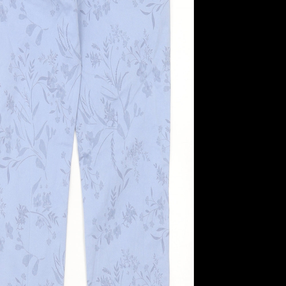 Marks and Spencer Womens Blue Floral Cotton Trousers  Size 8 L29 in Regular Button