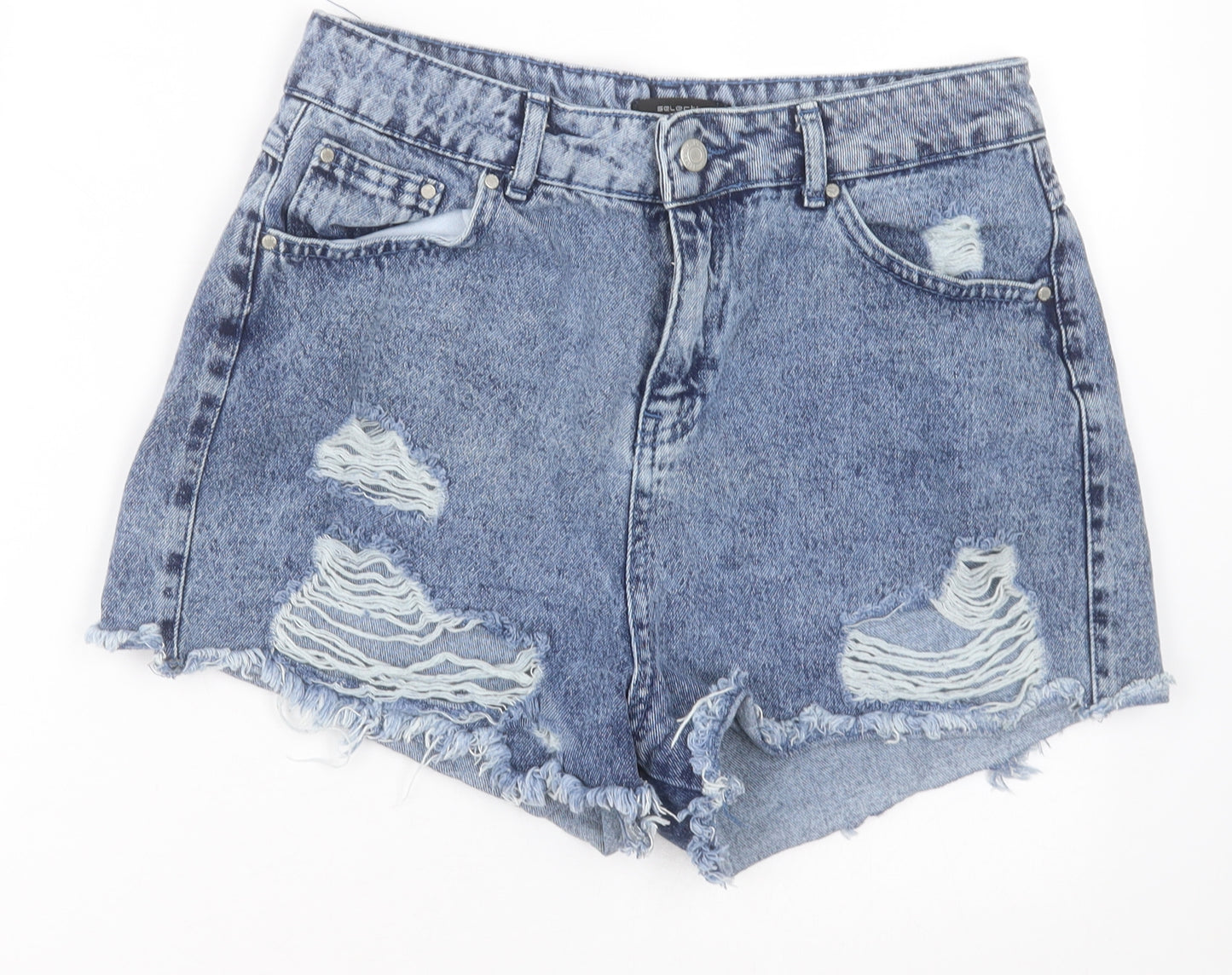 Select Womens Blue  Cotton Boyfriend Shorts Size 14 L3 in Regular Button