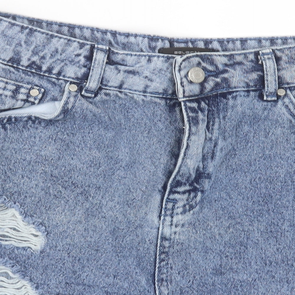 Select Womens Blue  Cotton Boyfriend Shorts Size 14 L3 in Regular Button