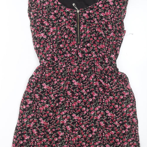Tokyo Doll Womens Pink Floral Viscose A-Line  Size 10  Crew Neck Zip