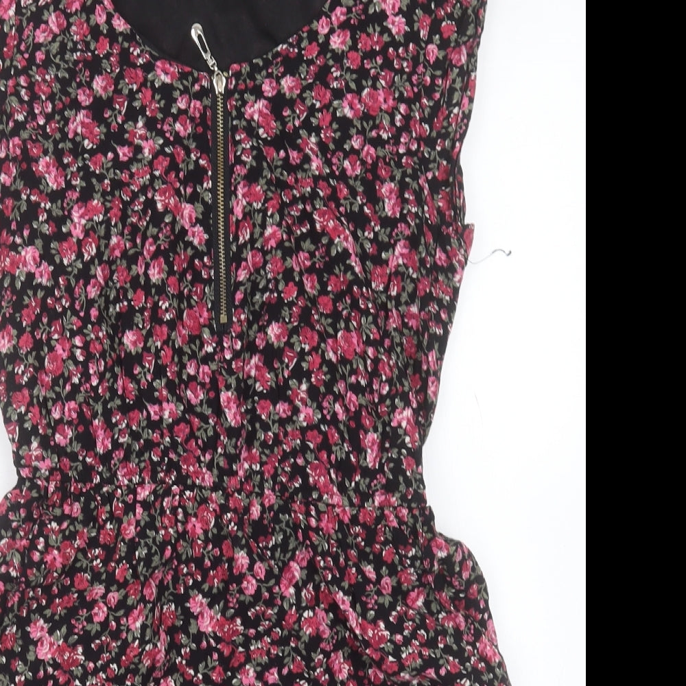 Tokyo Doll Womens Pink Floral Viscose A-Line  Size 10  Crew Neck Zip