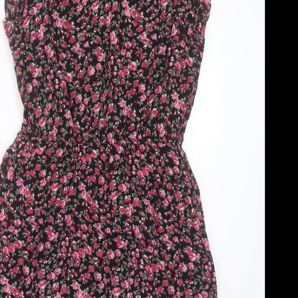 Tokyo Doll Womens Pink Floral Viscose A-Line  Size 10  Crew Neck Zip