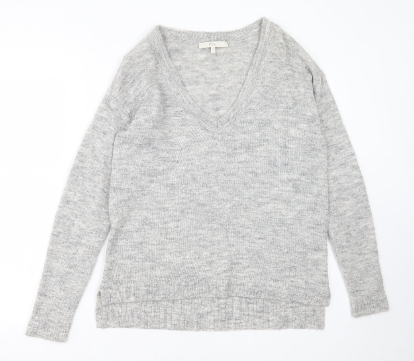 NEXT Womens Grey V-Neck  Acrylic Pullover Jumper Size 8