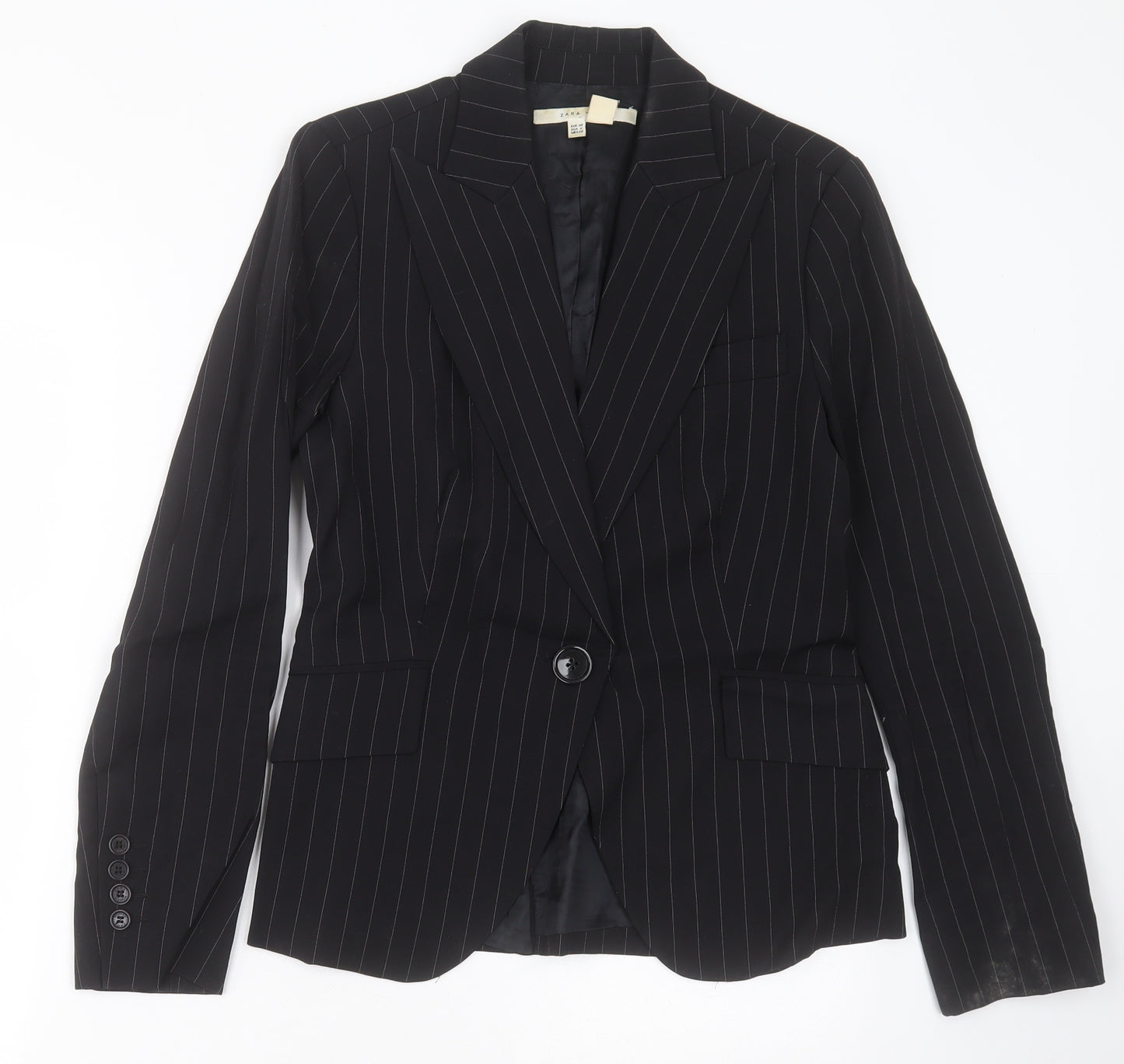 Xara Womens Black Striped  Jacket Blazer Size 10  Button
