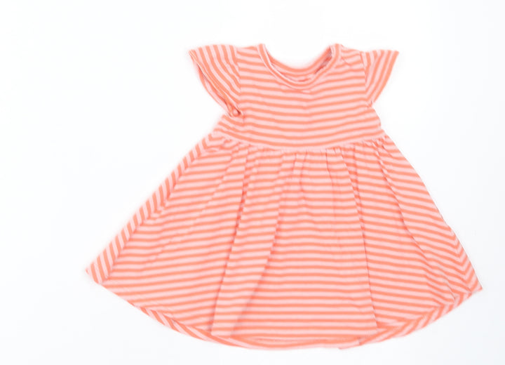 Marks and Spencer Girls Orange Striped Cotton A-Line Size 0-3 Months Crew Neck Pullover