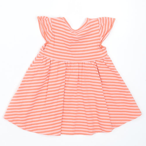 Marks and Spencer Girls Orange Striped Cotton A-Line  Size 0-3 Months  Crew Neck Pullover