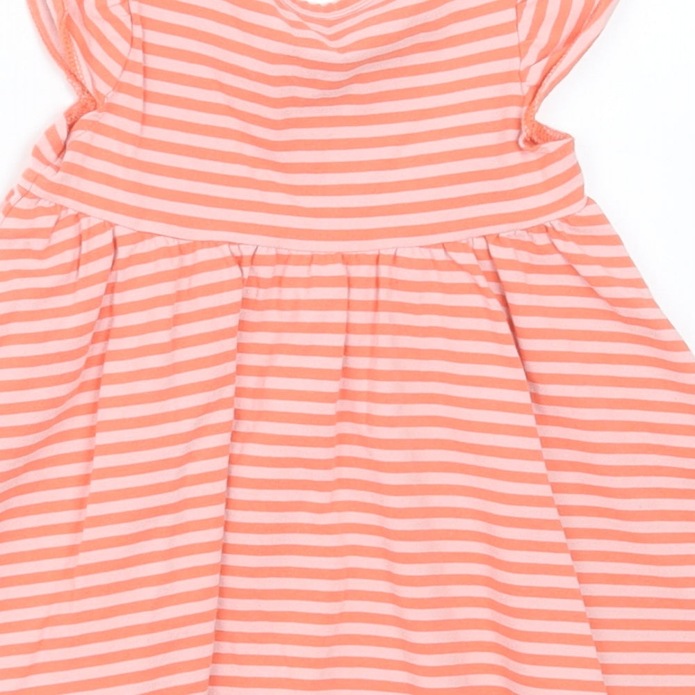Marks and Spencer Girls Orange Striped Cotton A-Line  Size 0-3 Months  Crew Neck Pullover