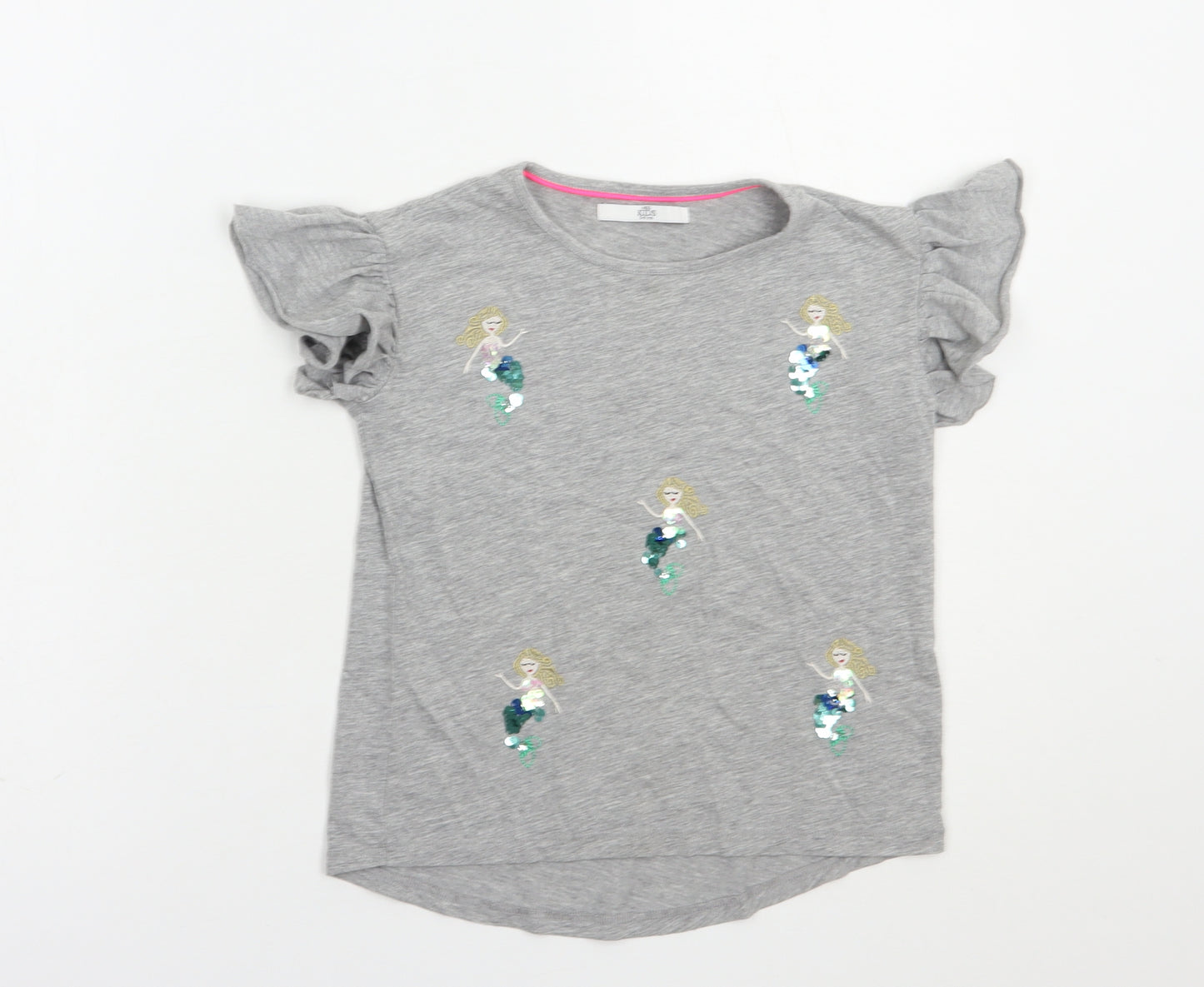 Marks and Spencer Girls Grey  Cotton Pullover T-Shirt Size 5-6 Years Crew Neck Pullover - Mermaids