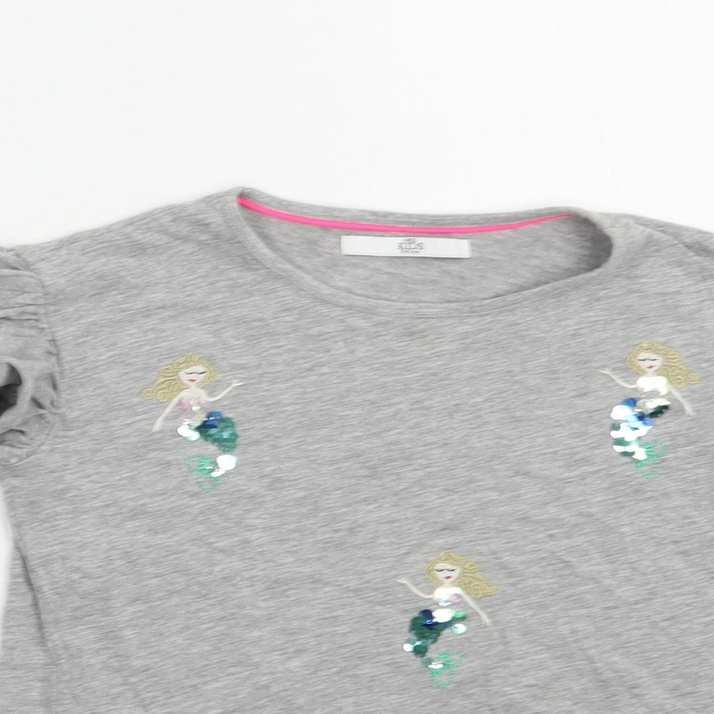 Marks and Spencer Girls Grey  Cotton Pullover T-Shirt Size 5-6 Years Crew Neck Pullover - Mermaids