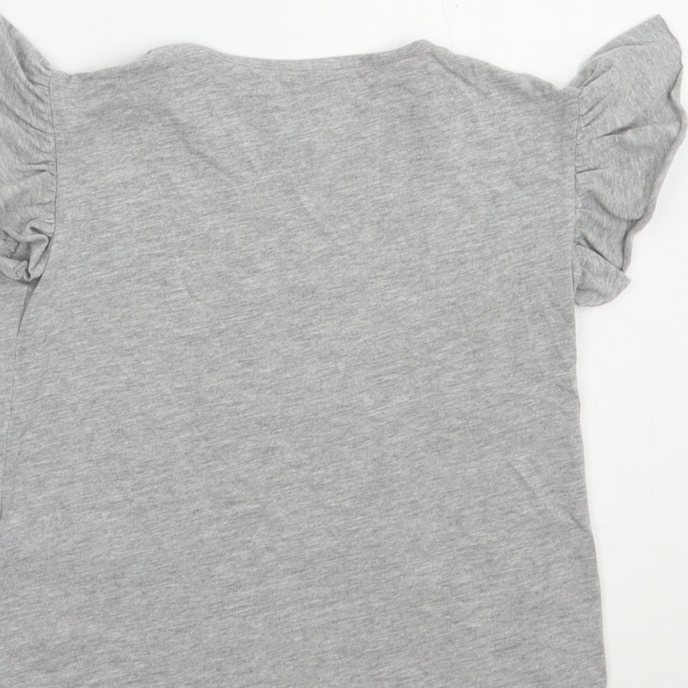 Marks and Spencer Girls Grey  Cotton Pullover T-Shirt Size 5-6 Years Crew Neck Pullover - Mermaids