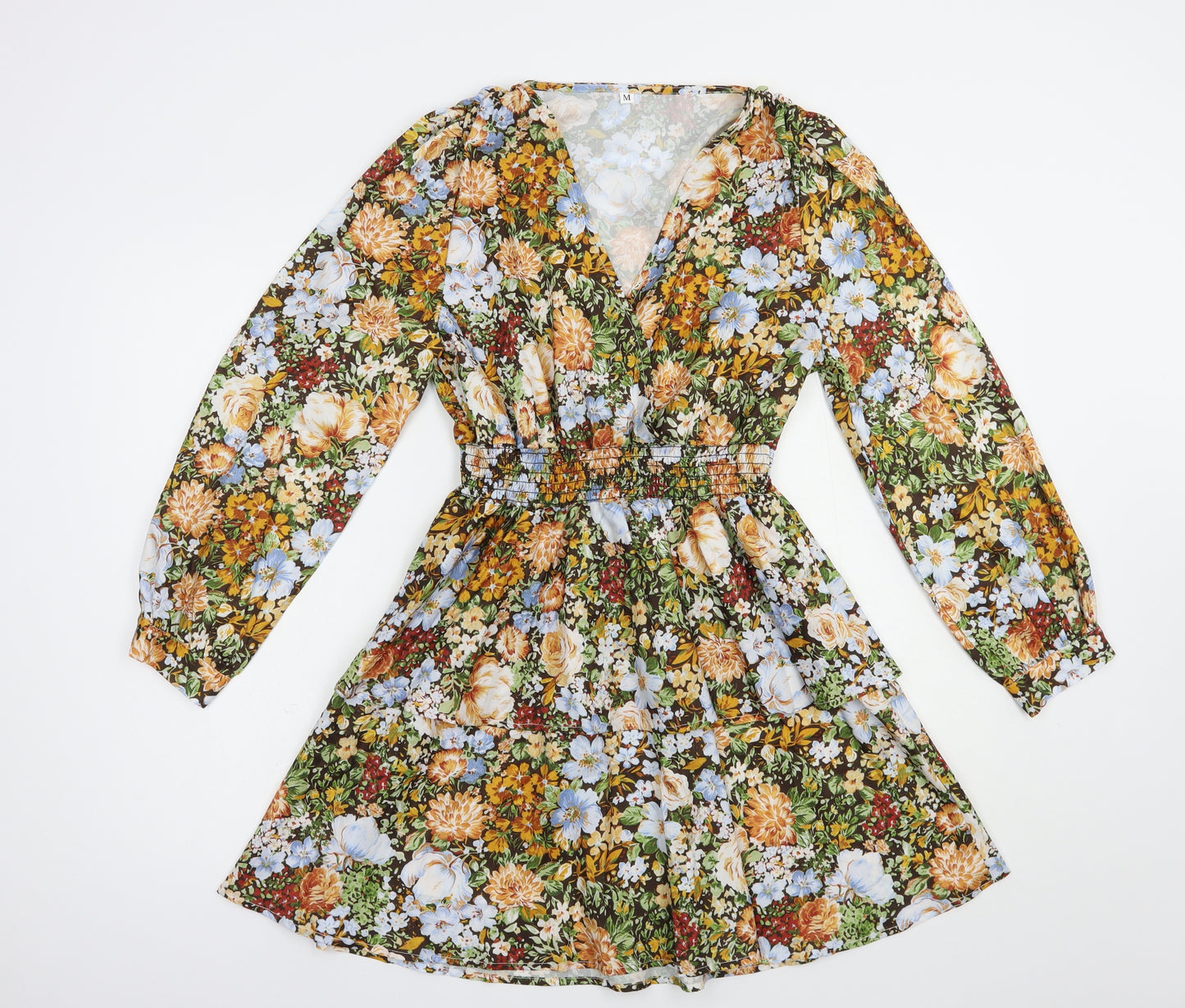 SheIn Womens Multicoloured Floral Polyester Fit & Flare  Size M  V-Neck Pullover
