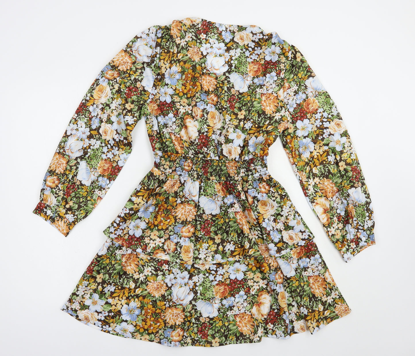 SheIn Womens Multicoloured Floral Polyester Fit & Flare  Size M  V-Neck Pullover
