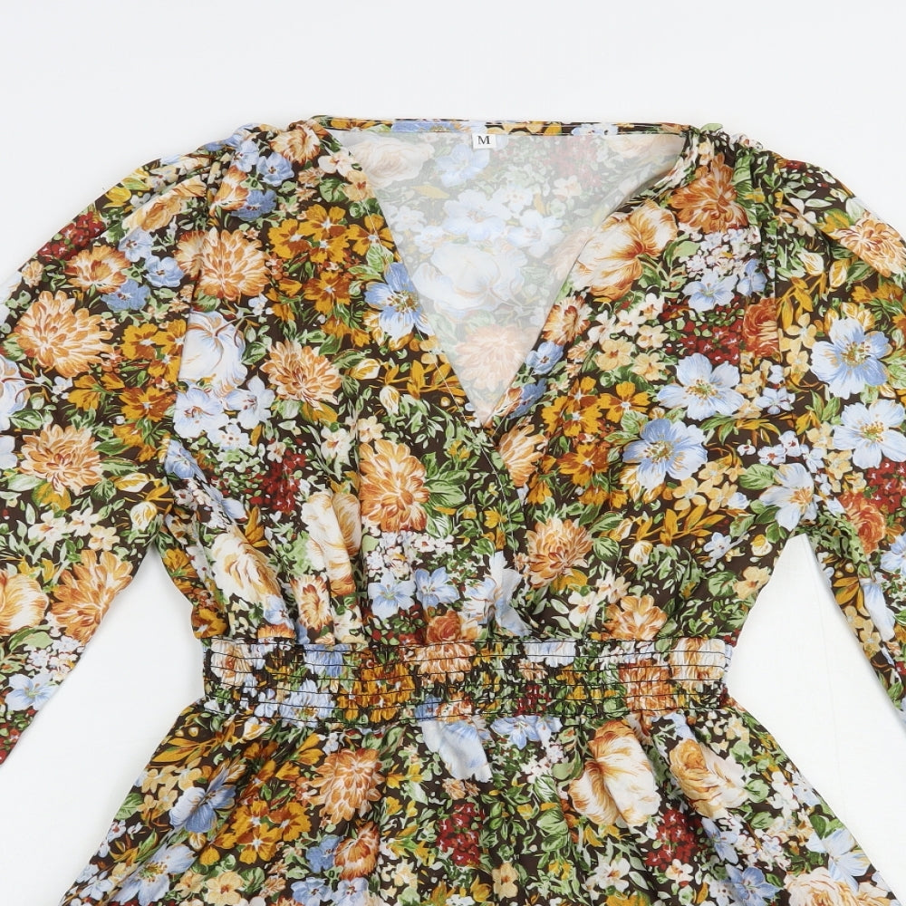 SheIn Womens Multicoloured Floral Polyester Fit & Flare  Size M  V-Neck Pullover