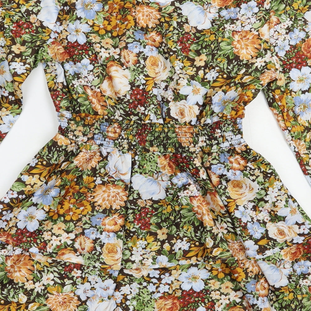 SheIn Womens Multicoloured Floral Polyester Fit & Flare  Size M  V-Neck Pullover