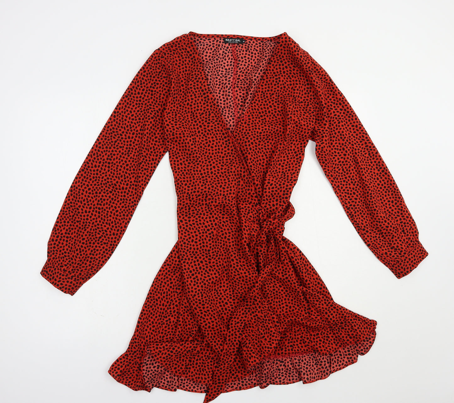 Nasty Gal Womens Red Animal Print Polyester Wrap Dress  Size M  V-Neck Tie