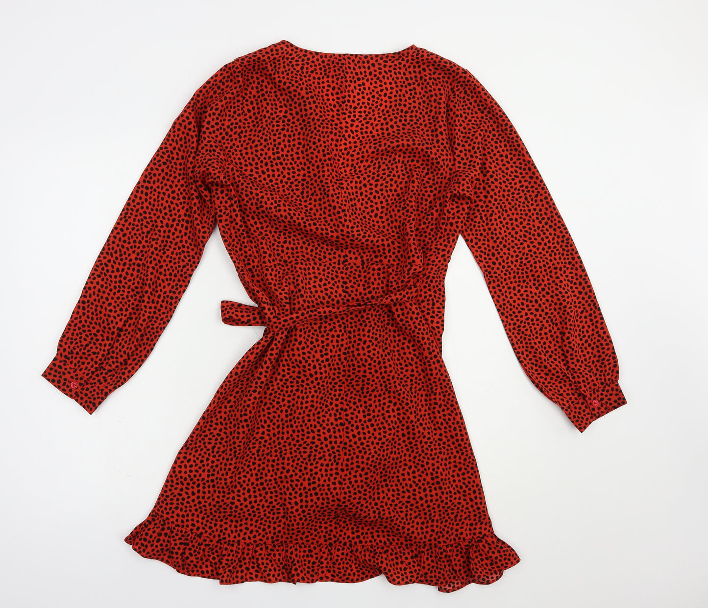 Nasty Gal Womens Red Animal Print Polyester Wrap Dress  Size M  V-Neck Tie