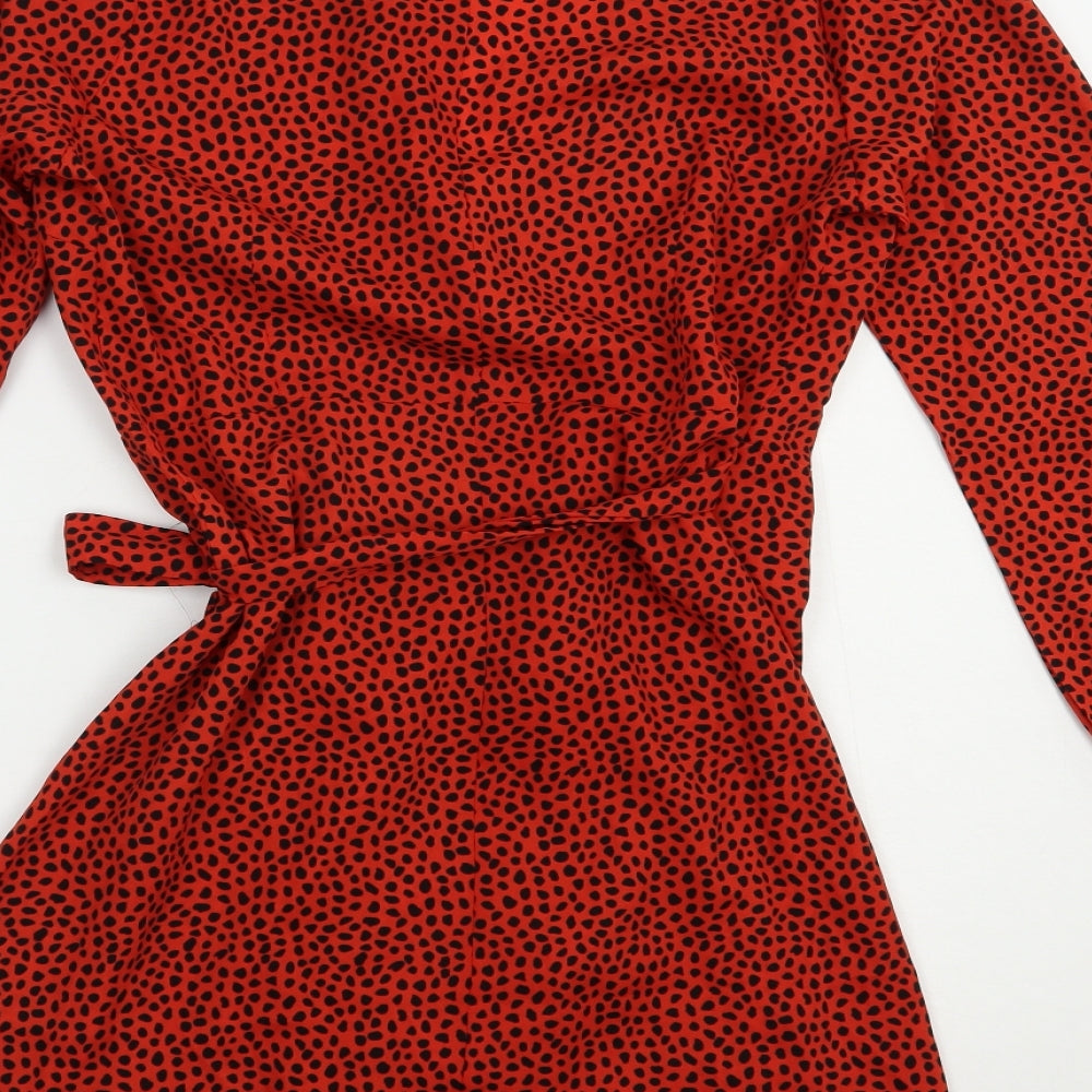 Nasty Gal Womens Red Animal Print Polyester Wrap Dress  Size M  V-Neck Tie