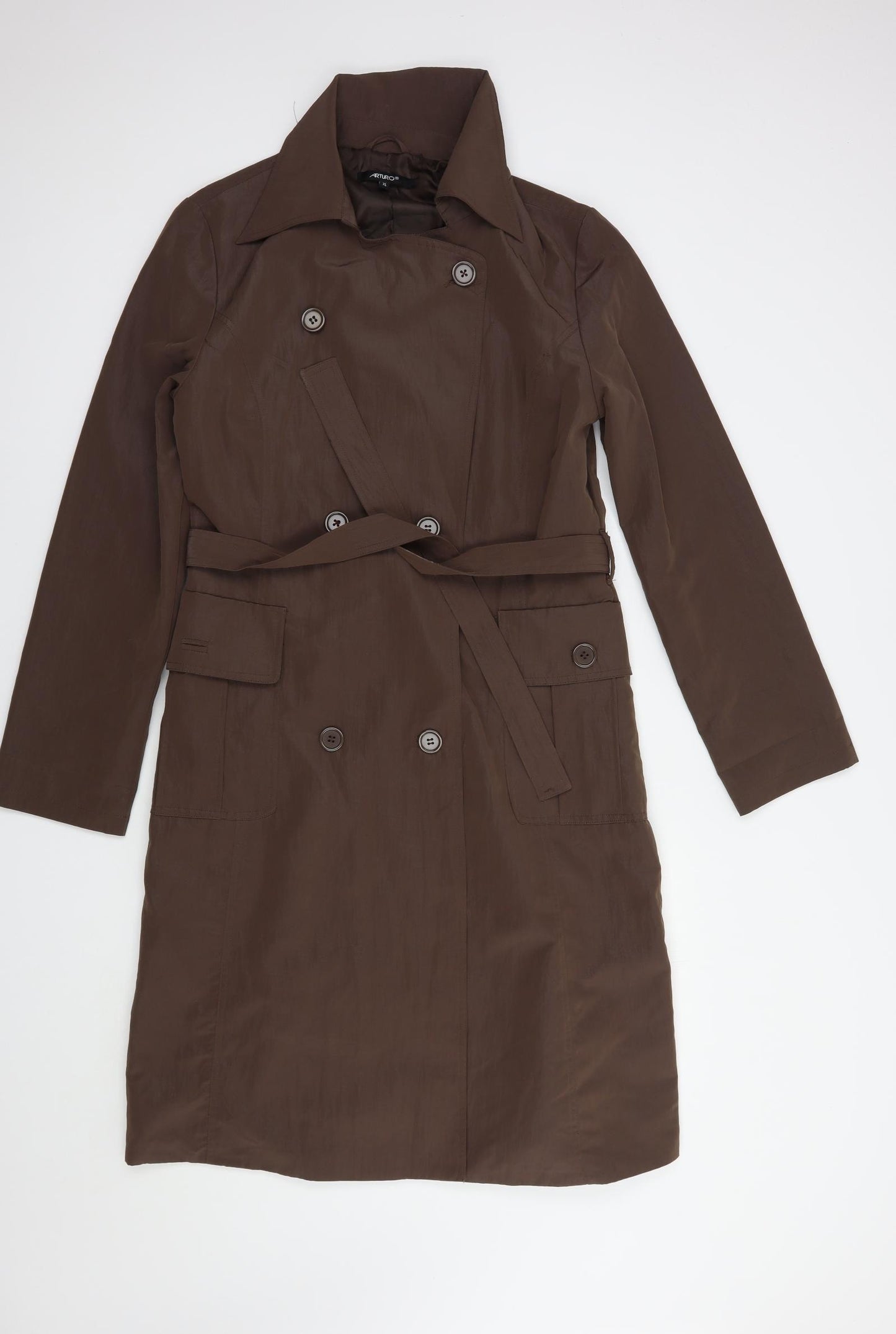 Arturo Womens Brown   Trench Coat Coat Size L  Button