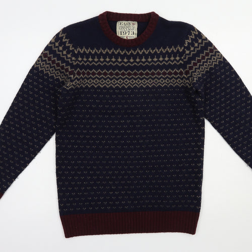 Matalan Mens Blue Crew Neck Geometric Acrylic Pullover Jumper Size S