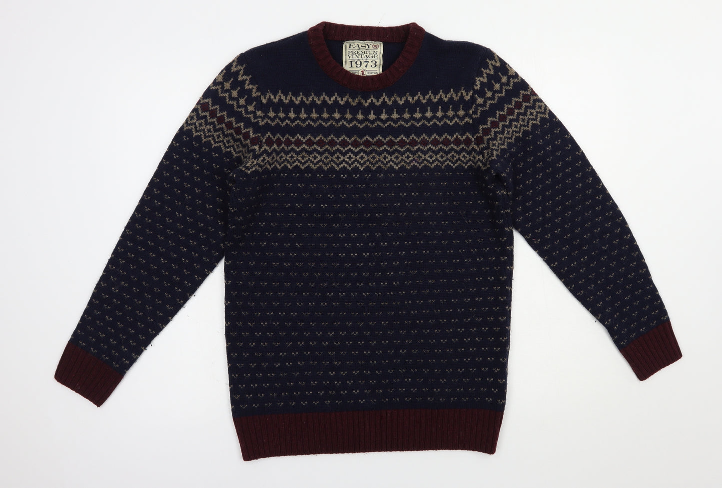 Matalan Mens Blue Crew Neck Geometric Acrylic Pullover Jumper Size S