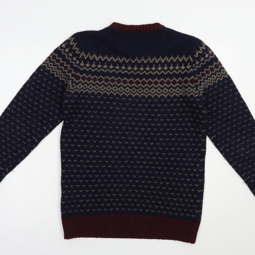 Matalan Mens Blue Crew Neck Geometric Acrylic Pullover Jumper Size S