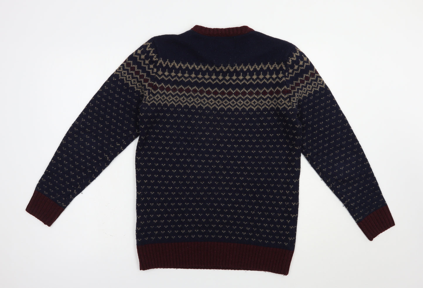 Matalan Mens Blue Crew Neck Geometric Acrylic Pullover Jumper Size S