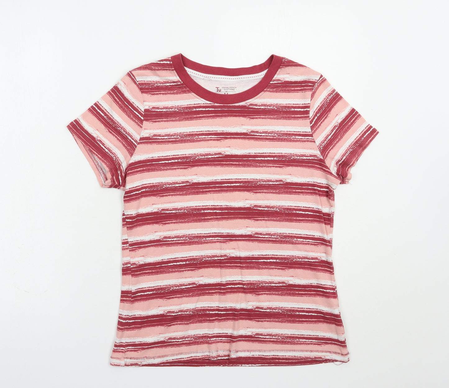 TU Womens Pink Striped Cotton Basic T-Shirt Size 16 Crew Neck