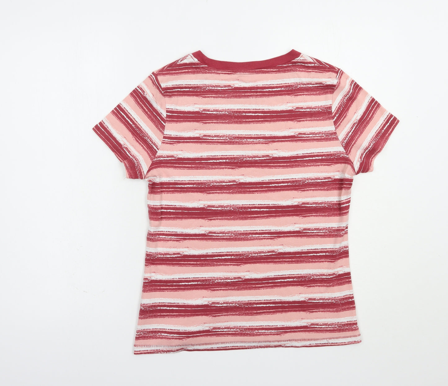 TU Womens Pink Striped Cotton Basic T-Shirt Size 16 Crew Neck