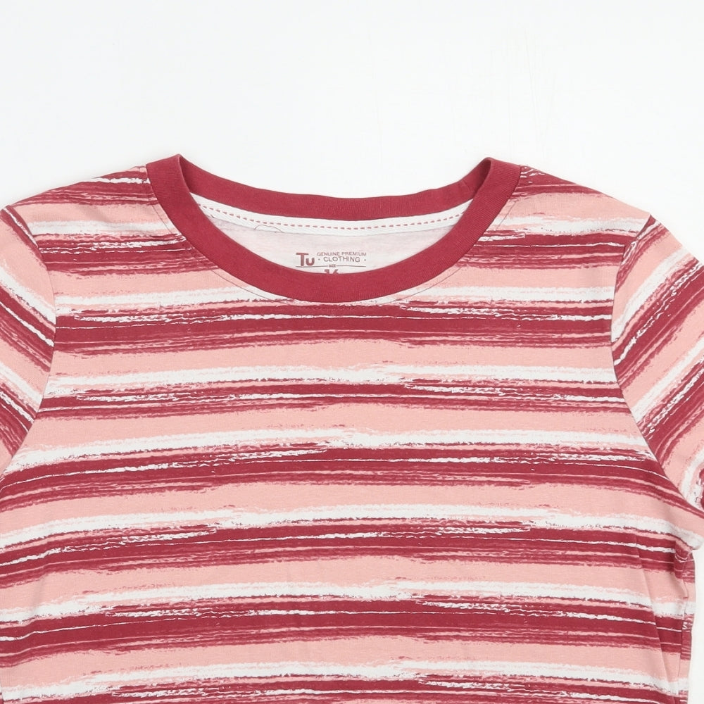 TU Womens Pink Striped Cotton Basic T-Shirt Size 16 Crew Neck