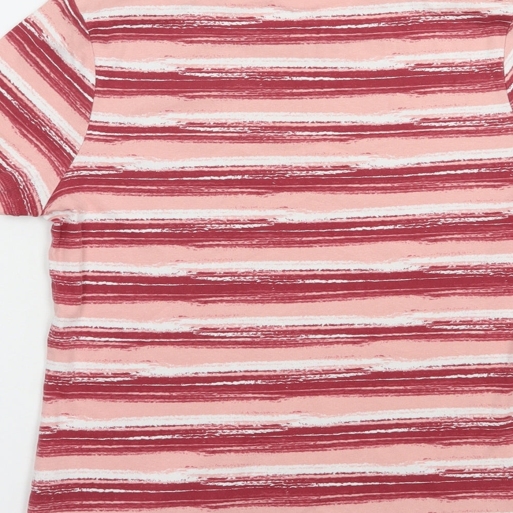 TU Womens Pink Striped Cotton Basic T-Shirt Size 16 Crew Neck
